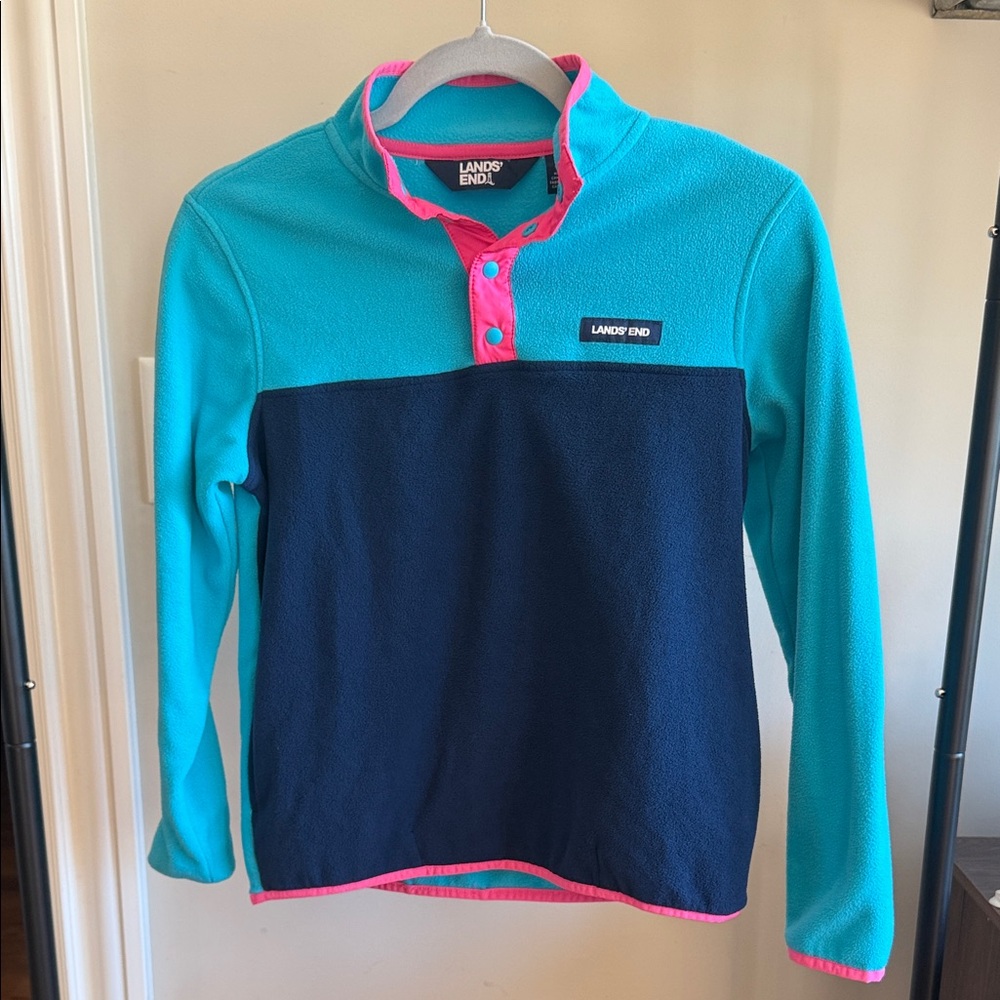 Lands' End Kids' Teal and Navy Fleece Hoodie